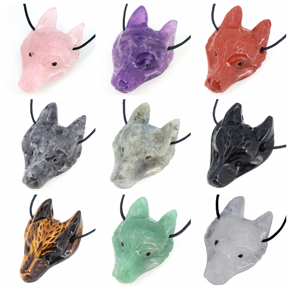 40mm Wolf Head Stone Pendant N - Jewelry Making Gemstones 评论和价格